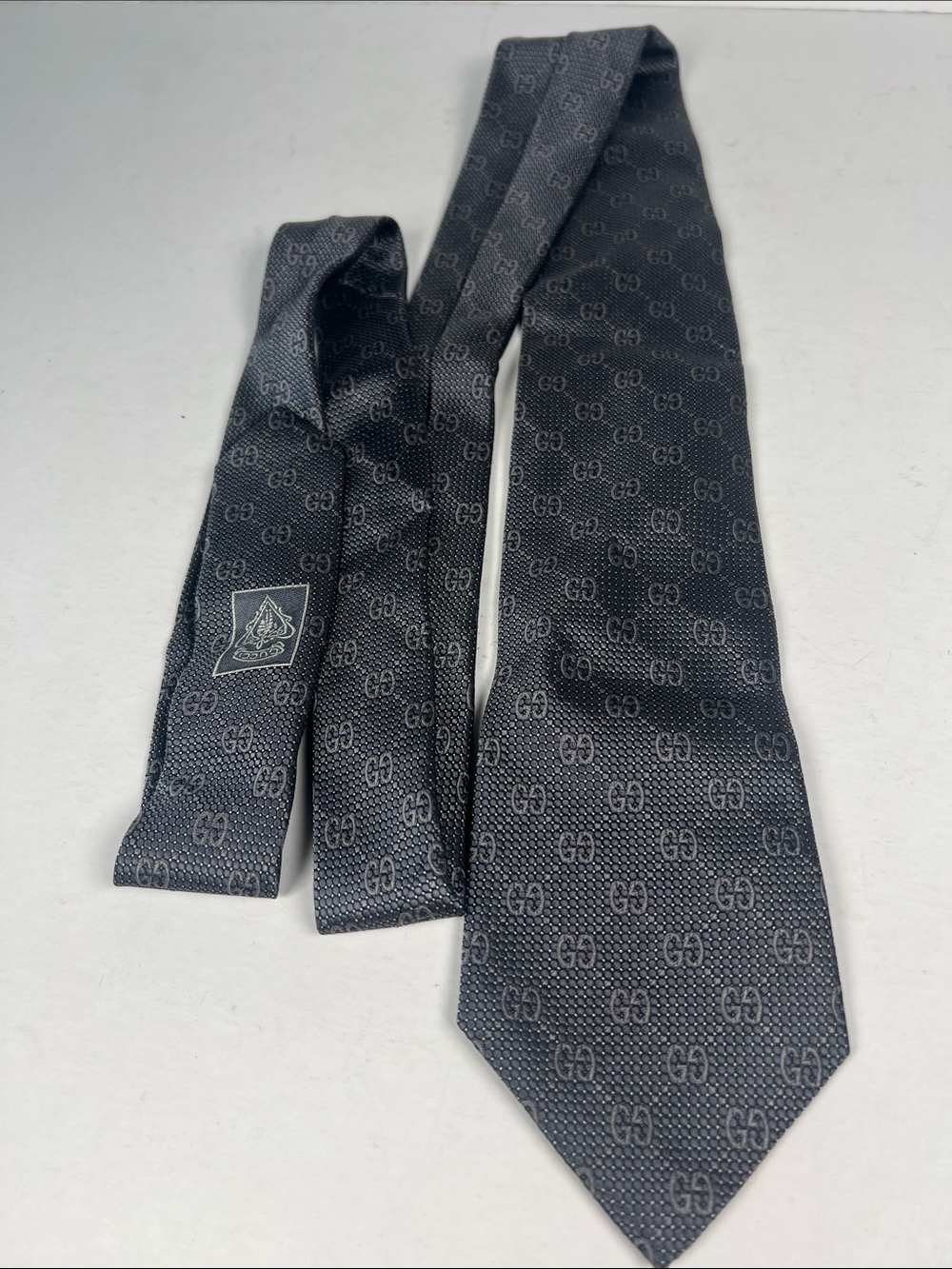 Gucci Charcoal Grey GG Logo Silk Tie